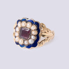 Antique Georgian Garnet Pearl & Enamel Mourning Ring, 1820