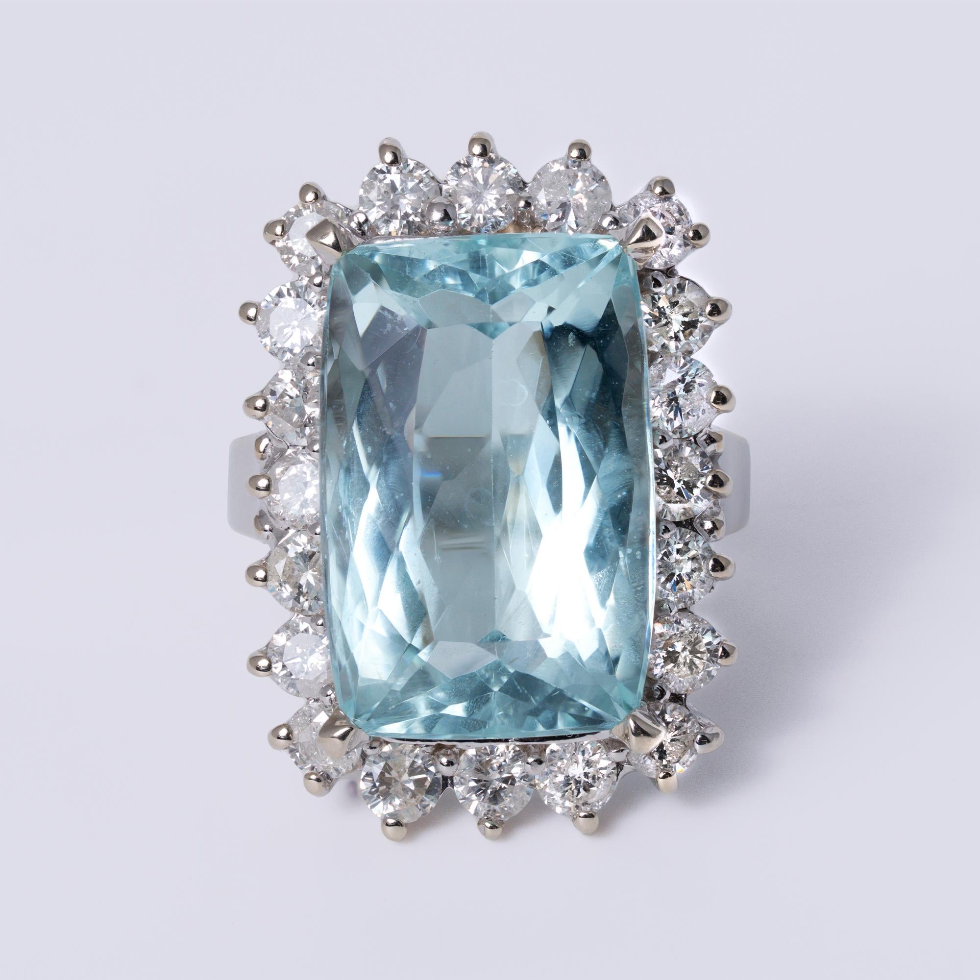 Vintage 9 Carat Aquamarine & Diamond Princess Diana Cocktail Ring