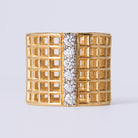 Vintage Mid Century Openwork Diamond Checkerboard 14k Gold Wide Cigar Band Ring