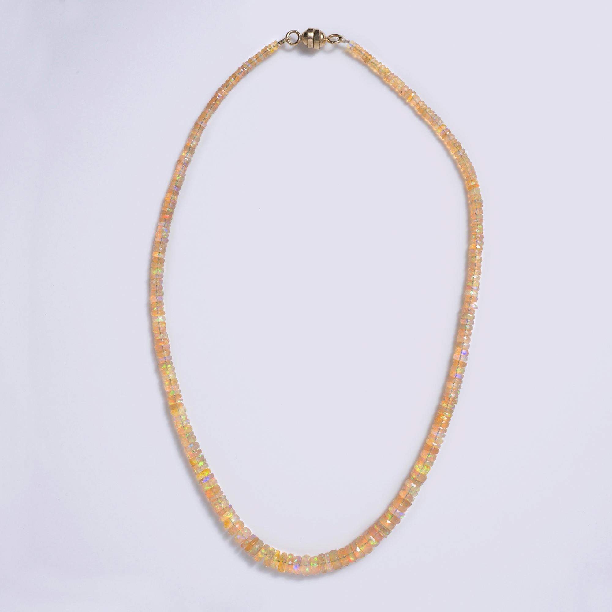 Natural Opal Faceted Bead Necklace 30 Carats 14k Gold
