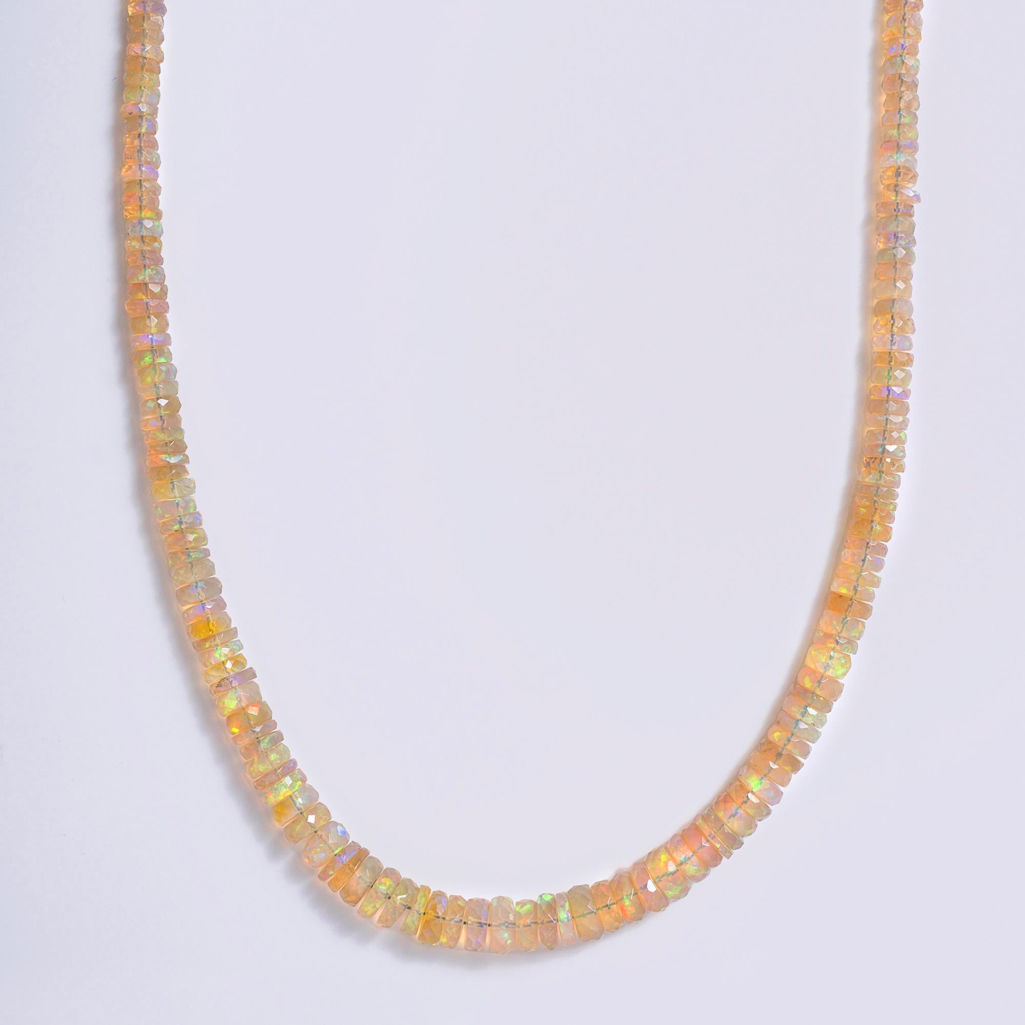 Natural Opal Faceted Bead Necklace 30 Carats 14k Gold
