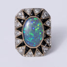 4.10 Carat Black Opal Diamond & Onyx Art Deco Style Cocktail Ring
