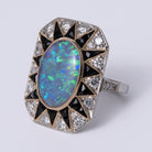 4.10 Carat Black Opal Diamond & Onyx Art Deco Style Cocktail Ring