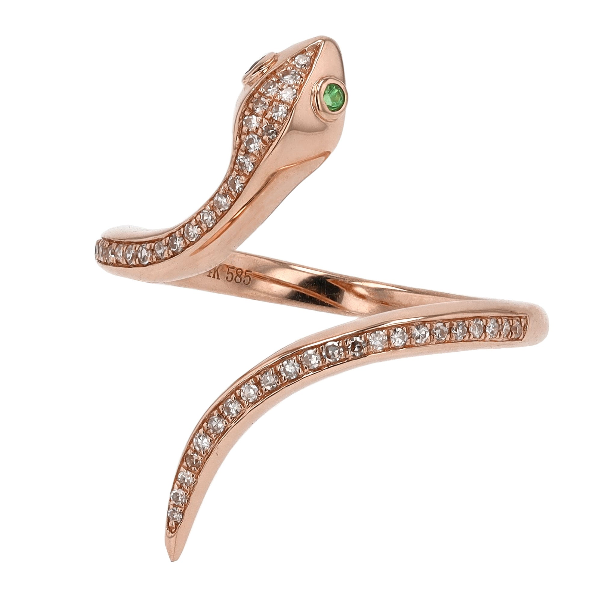 Designer Rose Gold Diamond and Tsavorite Garnet Snake Ring