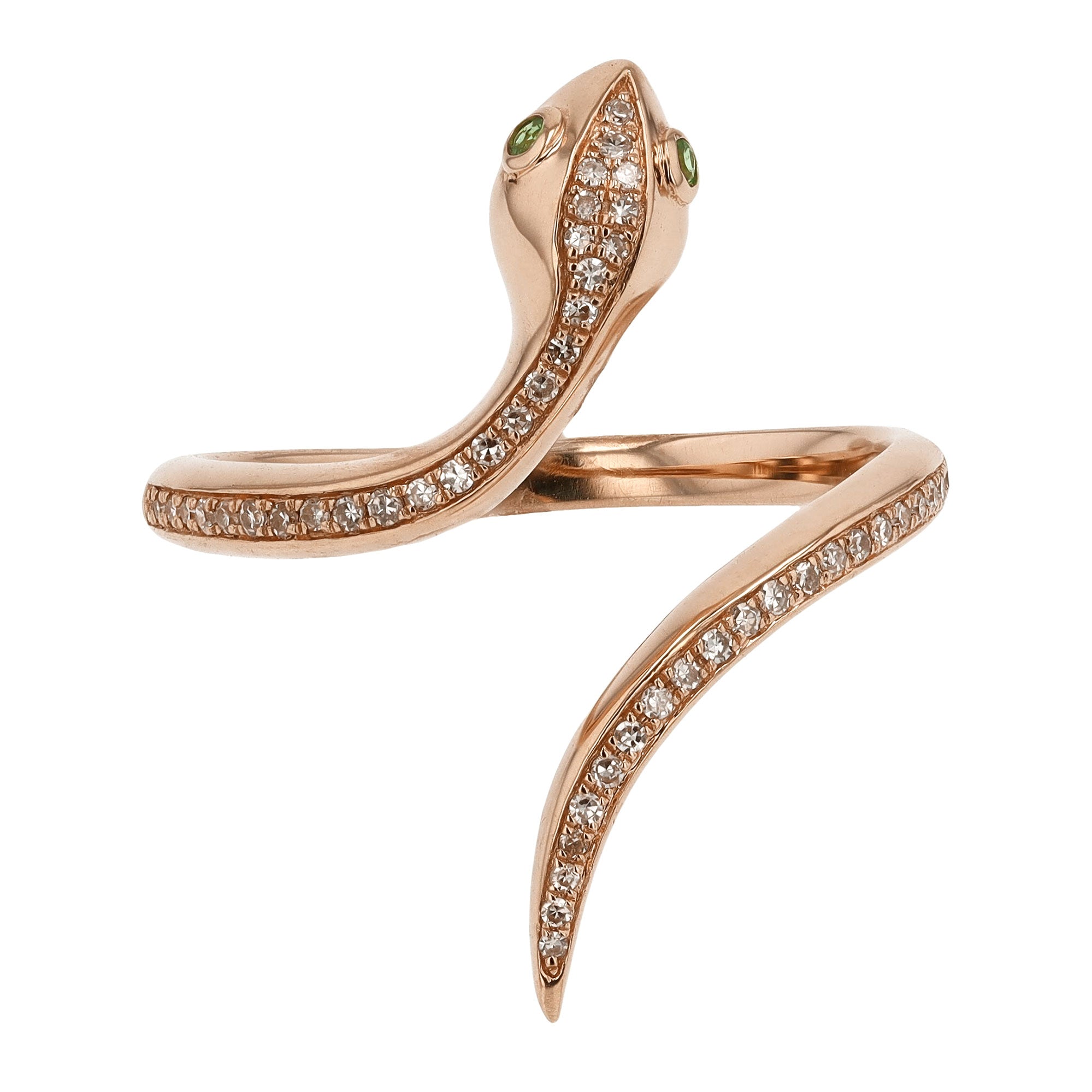 Designer Rose Gold Diamond and Tsavorite Garnet Snake Ring