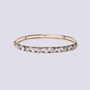 Antique Edwardian Diamond & Pearl 14k/Platinum Bangle Bracelet