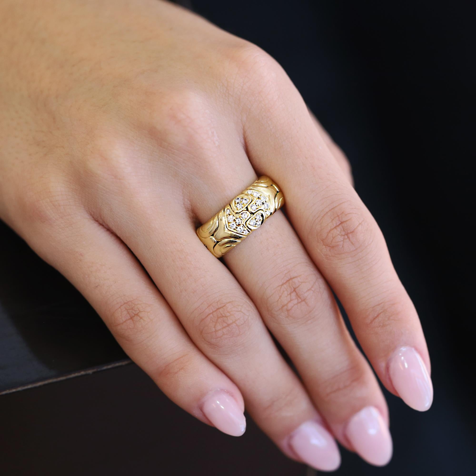 Vintage BVLGARI Alveare Gold & Diamond Wide Band Ring