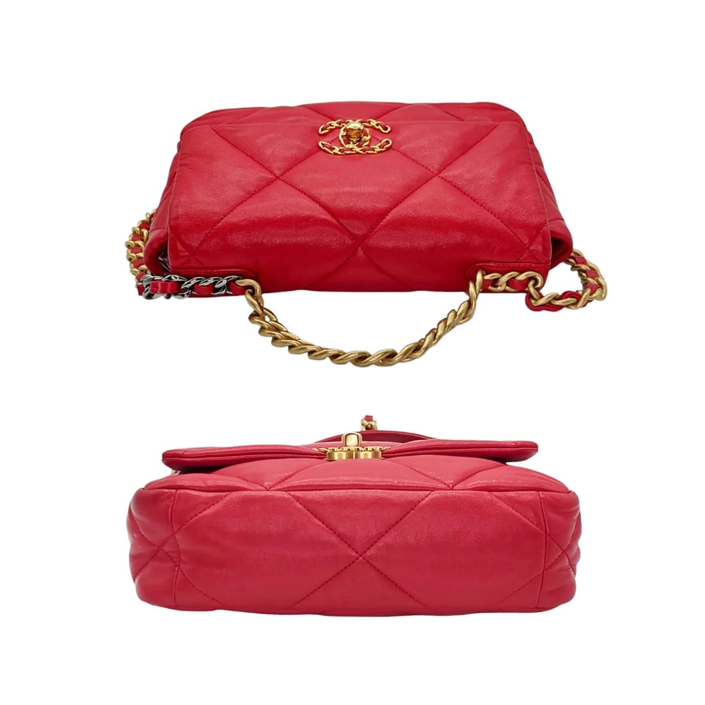 Chanel 19 Red Lambskin Quilted Medium Flap Bag Red