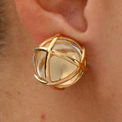 Estate Verdura Caged Rock Crystal 18k Yellow Gold Earclips