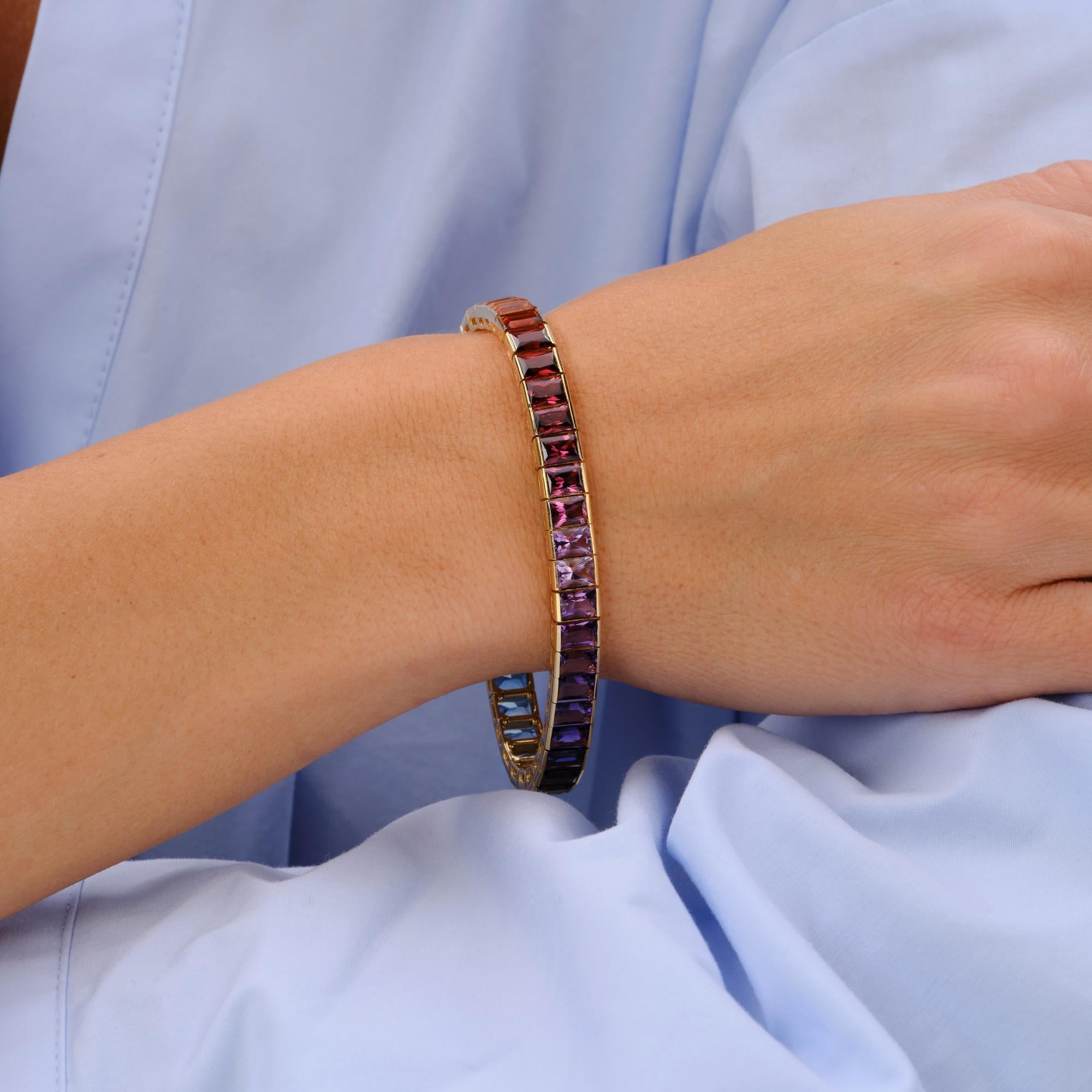 Estate H. Stern Rainbow Gemstone 18k Gold Tennis Bracelet