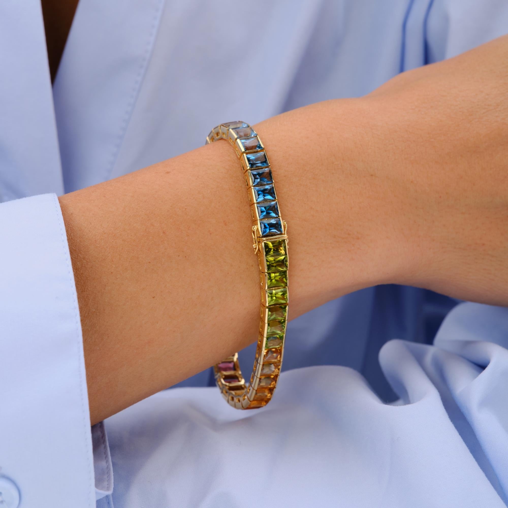 Estate H. Stern Rainbow Gemstone 18k Gold Tennis Bracelet