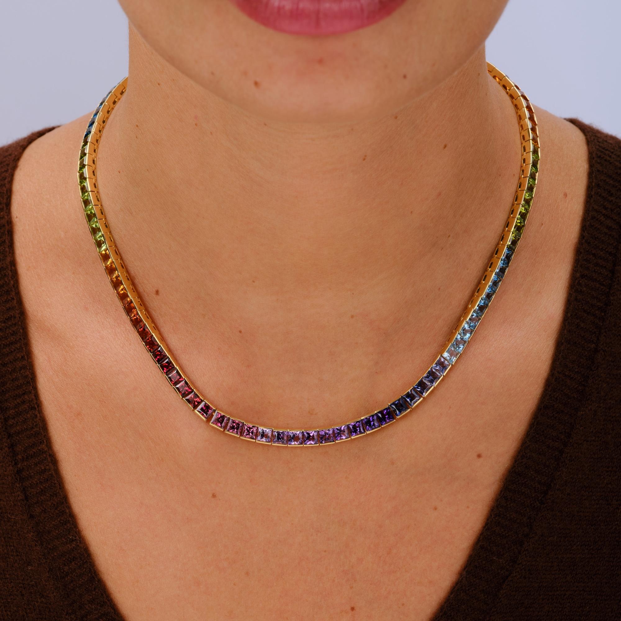 Signed H. Stern 33.50 Carats Multi-Gemstone Rainbow Necklace