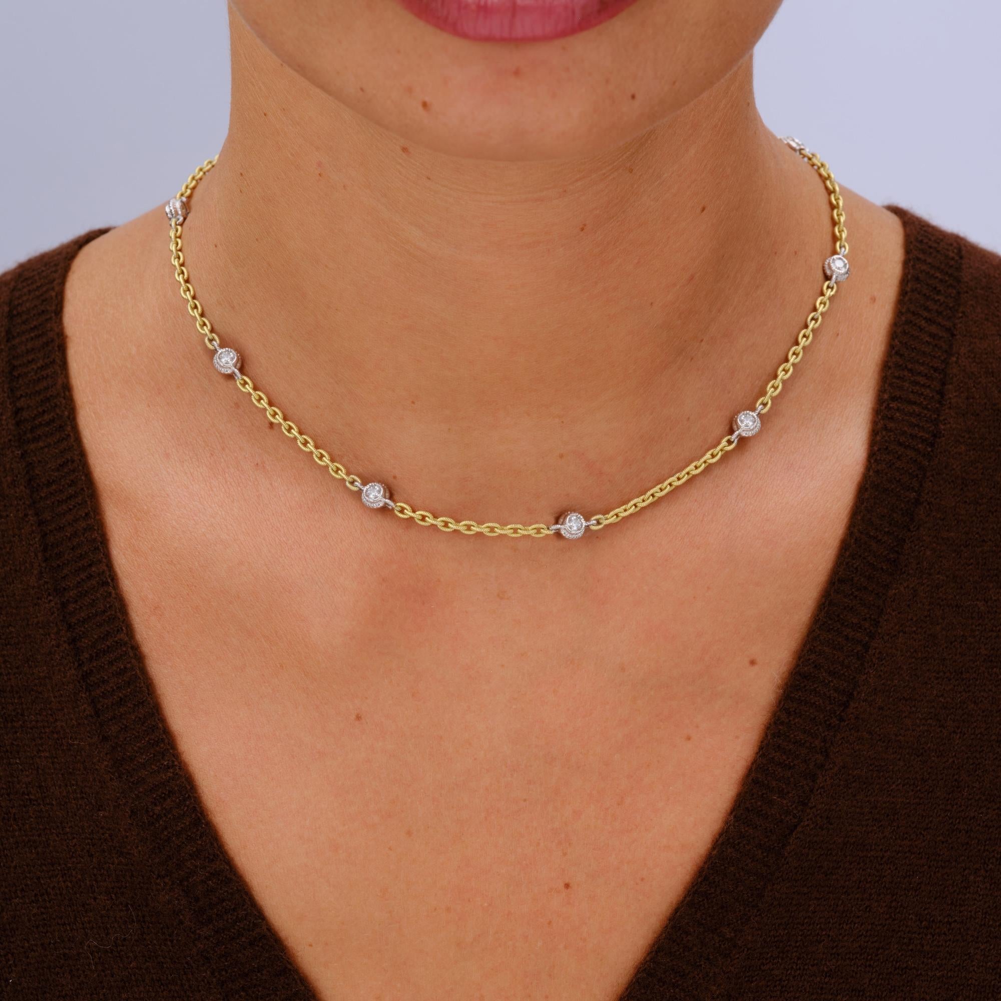 Estate Diamonds By The Yard Italian 18k Two-Tone Gold Link Station Necklace