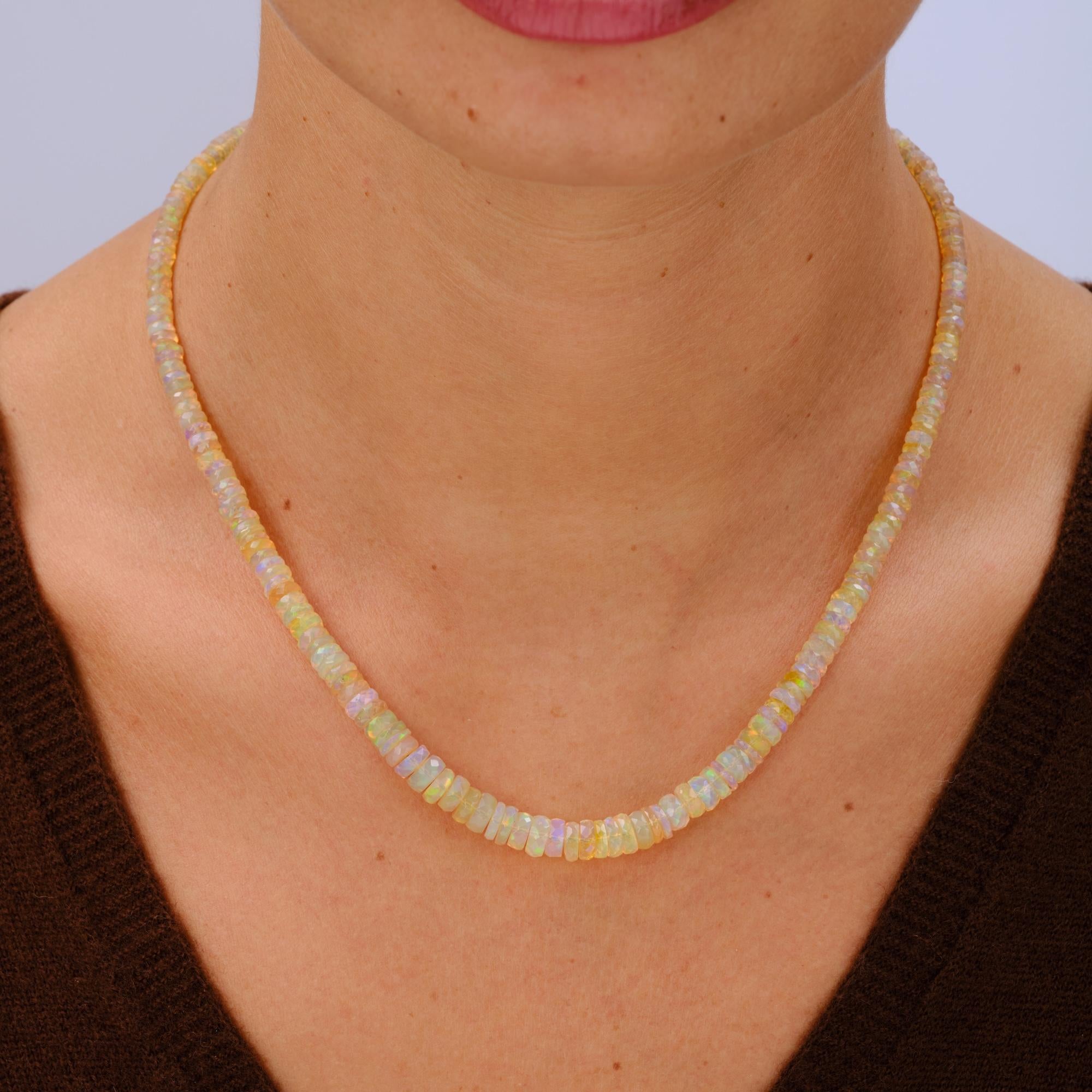 Natural Opal Faceted Bead Necklace 30 Carats 14k Gold