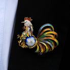 RDY Italian 18k Gold Retro Rooster Pin Enamel & Diamond Brooch