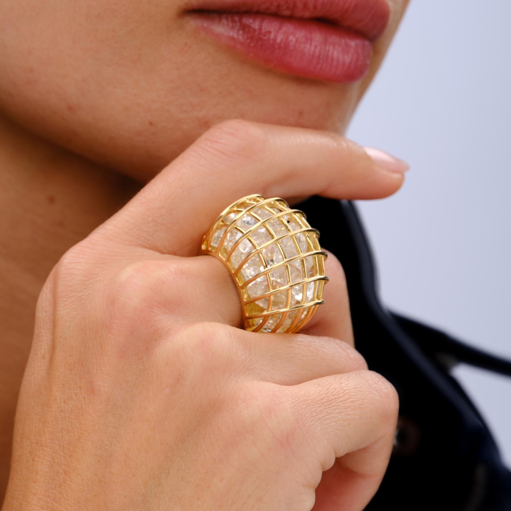 Signed Verdura Caged Collection 18k Gold Rock Crystal Estate Ring
