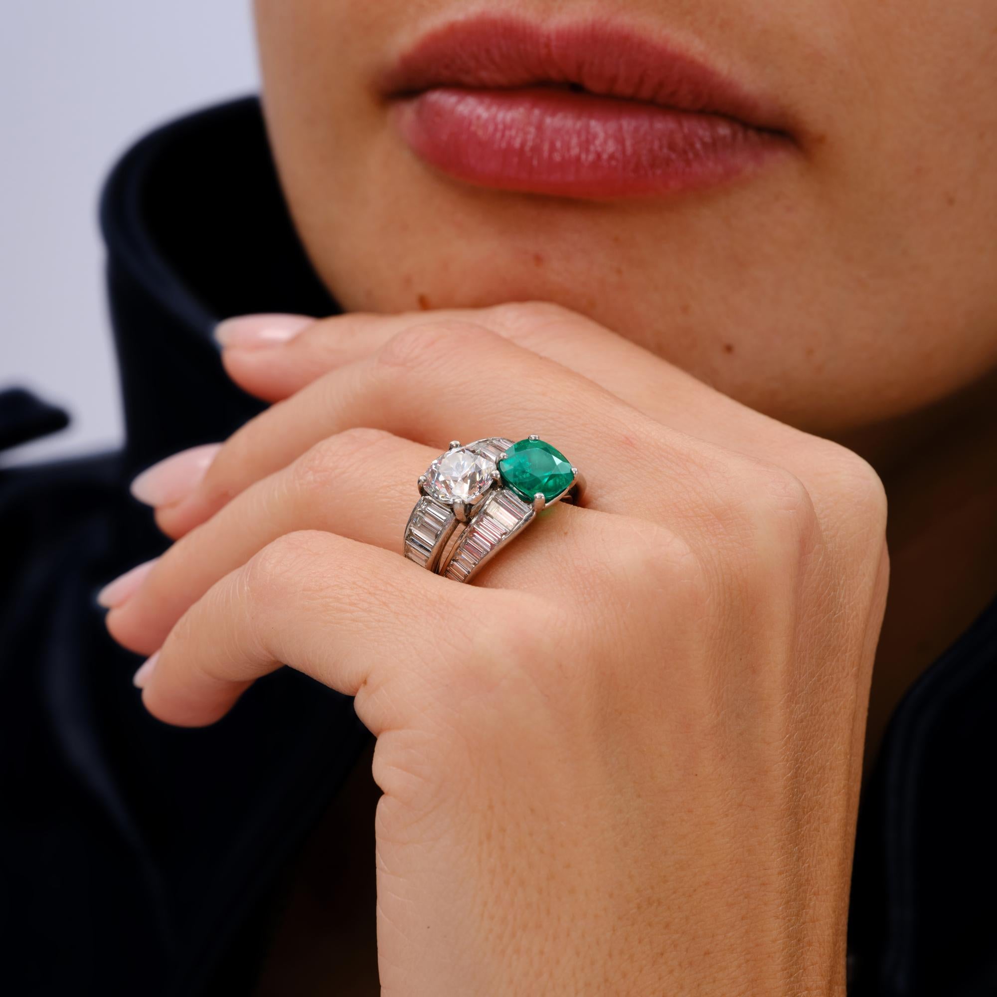 Art Deco 1930's Tiffany & Co GIA Certified Diamond & Emerald Toi Et Moi Ring