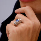 Antique Art Deco 2.78 Carat 3 Stone Diamond & Sapphire Filigree Engagement Ring
