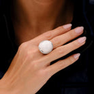 35 Carat White Coral and Diamond 18k White Gold Estate Cocktail Ring