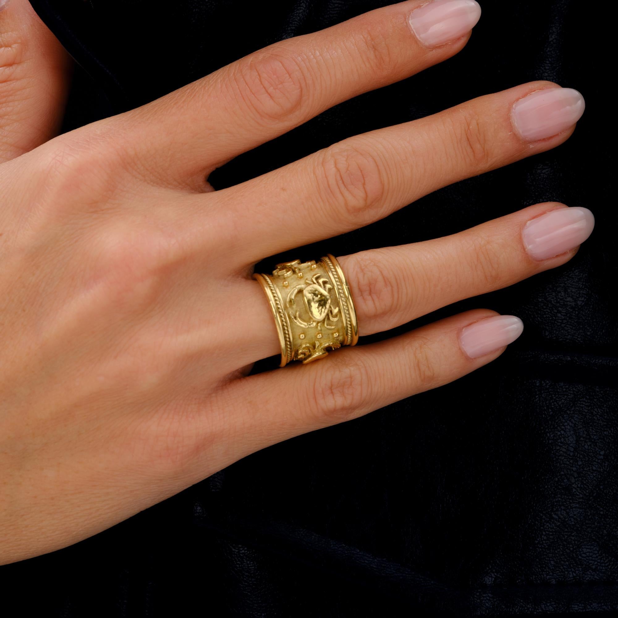 Estate Elizabeth Gage Cancer Zodiac Templar Gold Band Ring