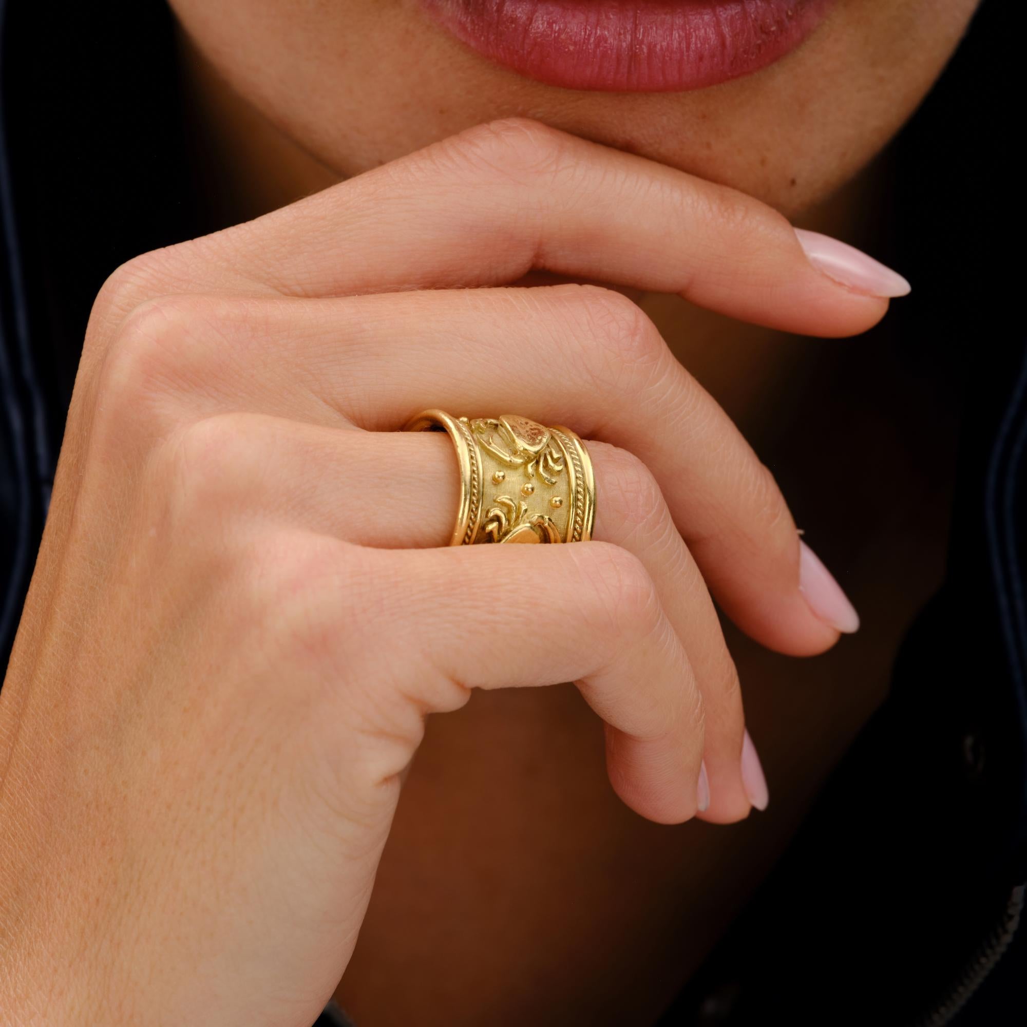 Estate Elizabeth Gage Cancer Zodiac Templar Gold Band Ring