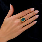 Vintage Burle Marx 18K Gold Indicolite Tourmaline Carved Cabochon Ring 1980s