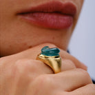 Vintage Burle Marx 18K Gold Indicolite Tourmaline Carved Cabochon Ring 1980s