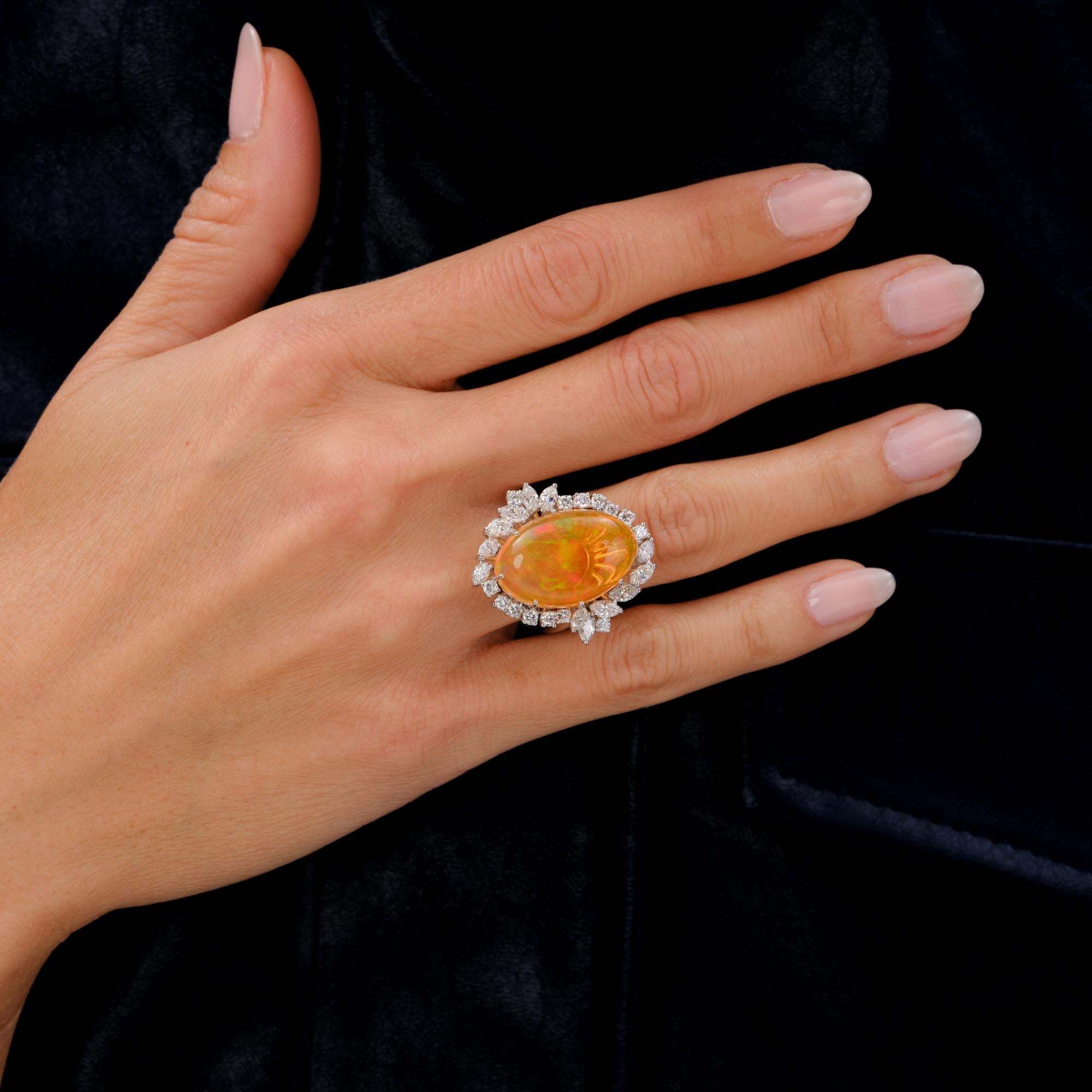 Mid Century Mexican Fire Opal & Diamond Grand Cocktail Ring