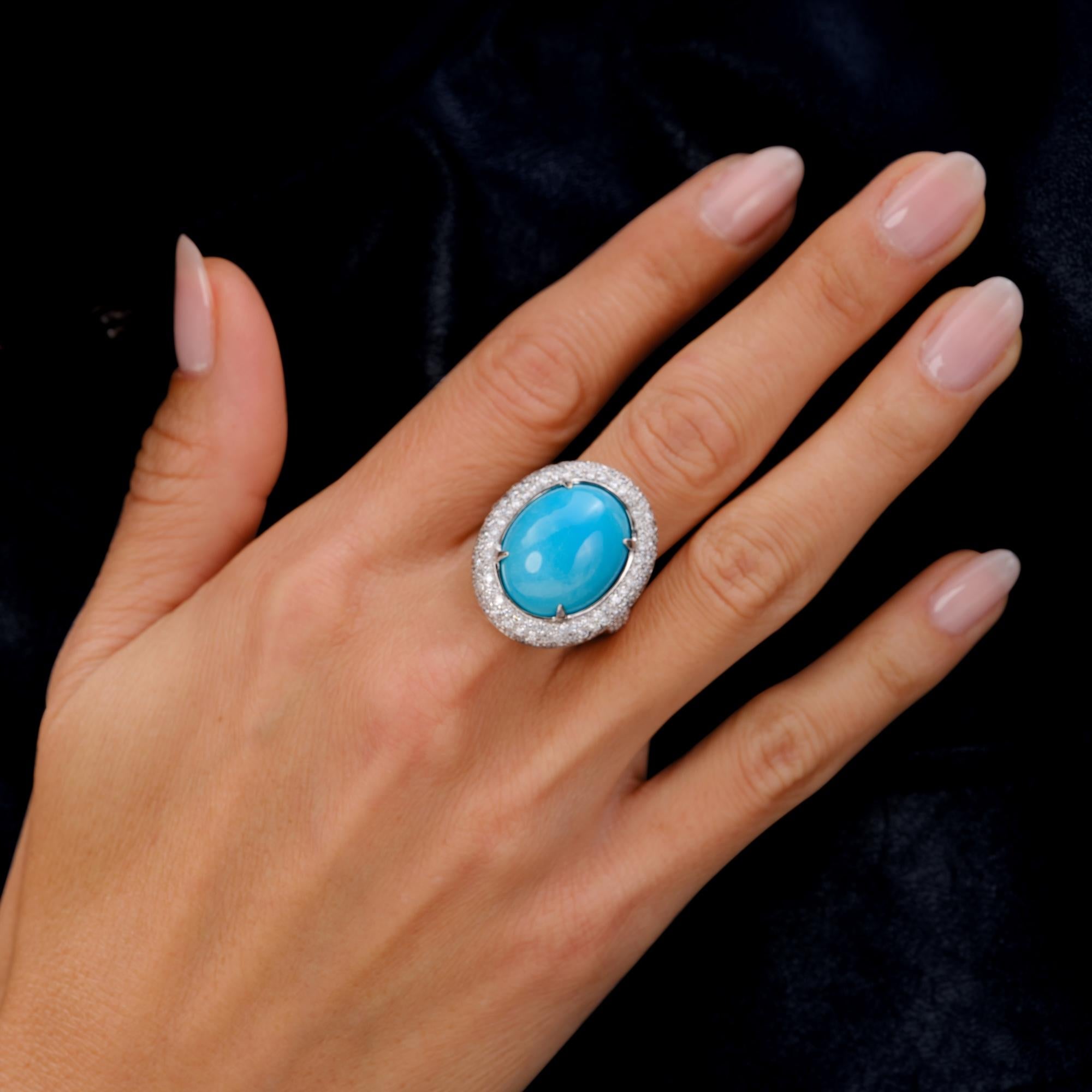Estate 15.63 Carat Sleeping Beauty Turquoise Pavè Diamond Cocktail Ring