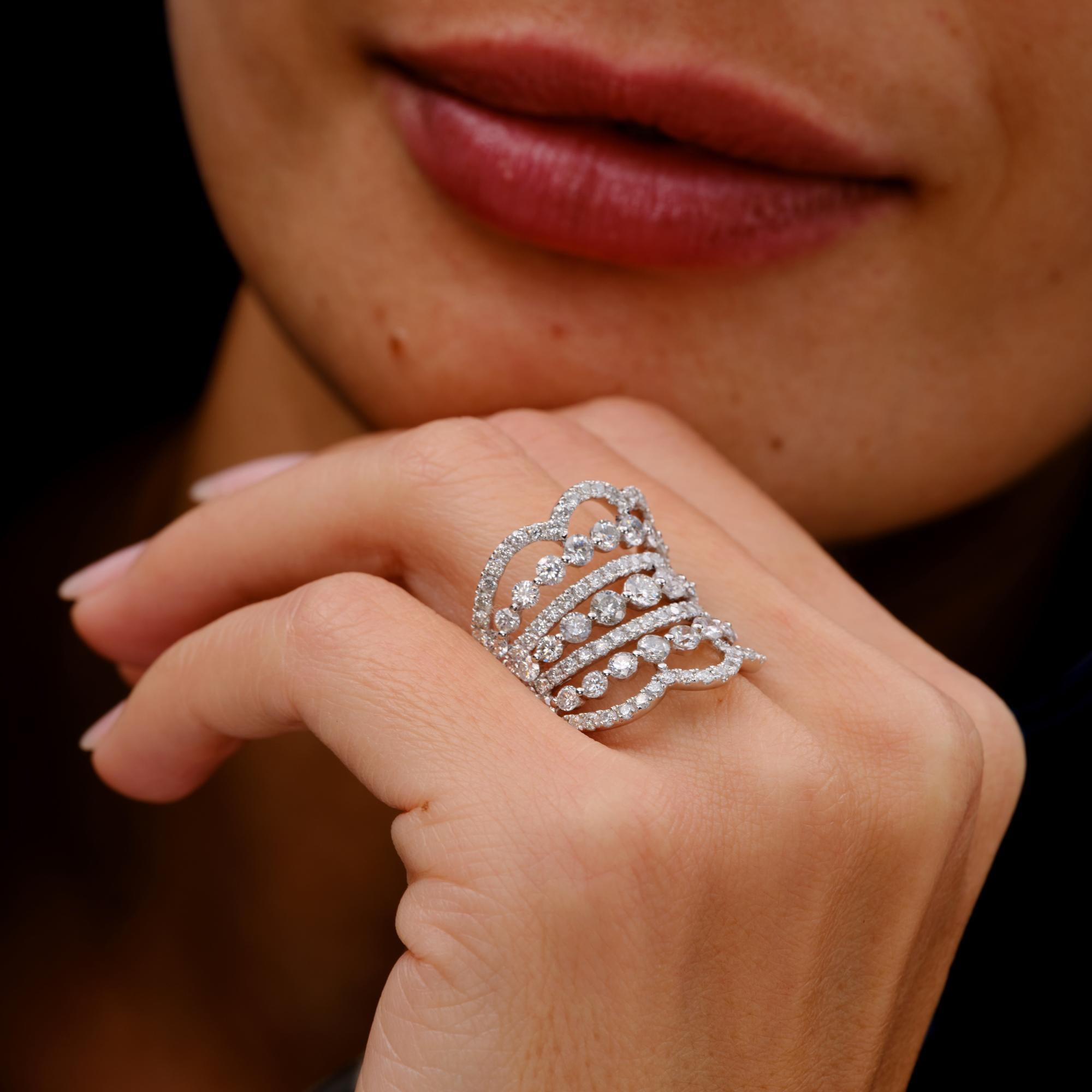 7 Tiered 2.50 Carat Diamond Tiara Wide White Gold Estate Band