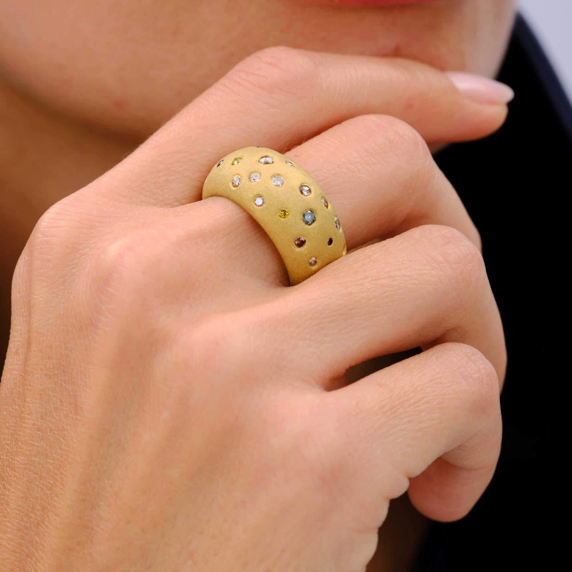 Multi-Color Diamond 21k Gold Estate Wide Cigar Band Donut Ring