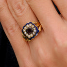Antique Georgian Garnet Pearl & Enamel Mourning Ring, 1820