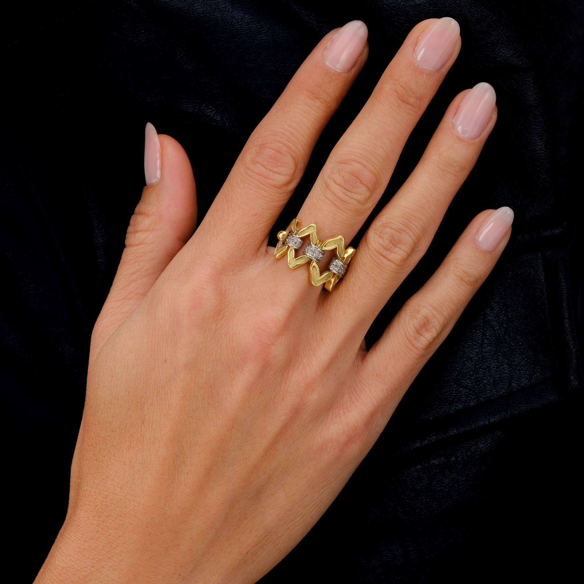 Vintage 1970s SANZ 18k Gold Open Diamond Wide Band Ring