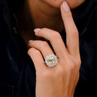 Antique 3.76 Carat Old Mine Cut Yellow Diamond Platinum Halo Engagement Ring