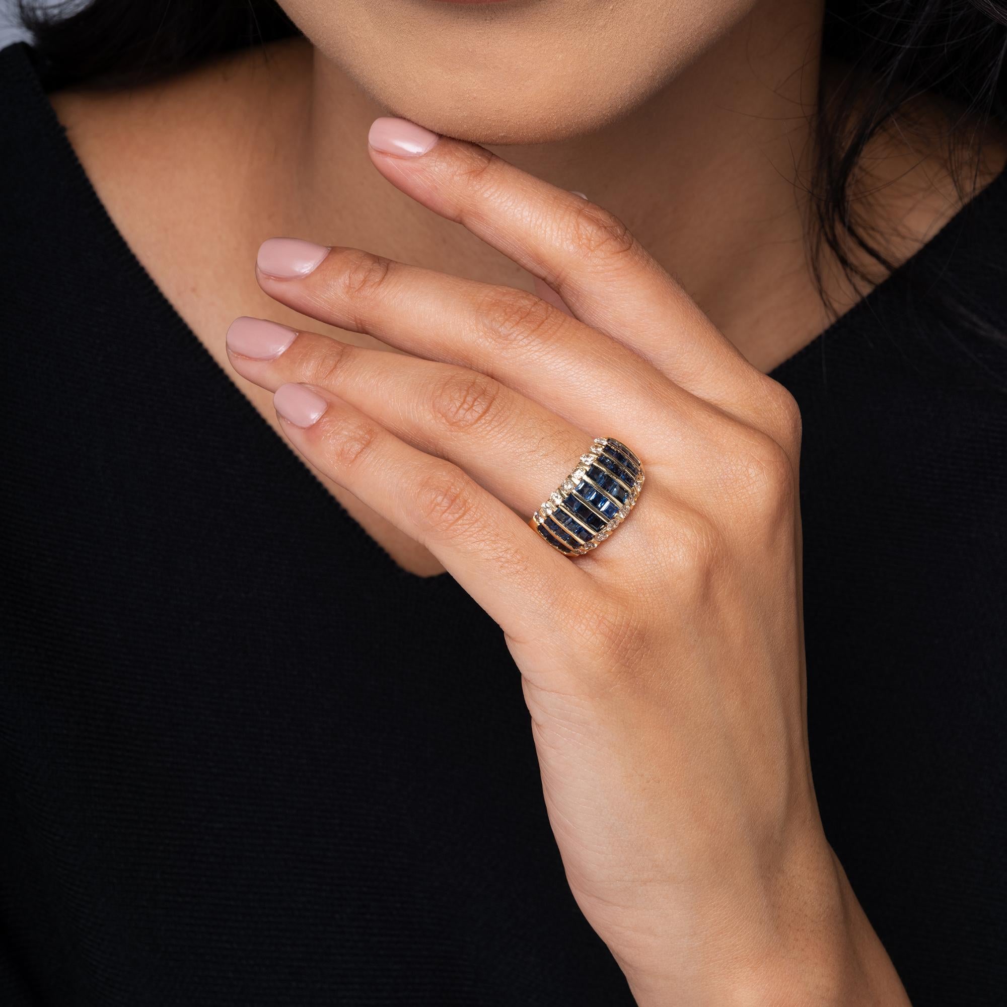 Estate Invisible Set Sapphire & Diamond Wide Band Ring