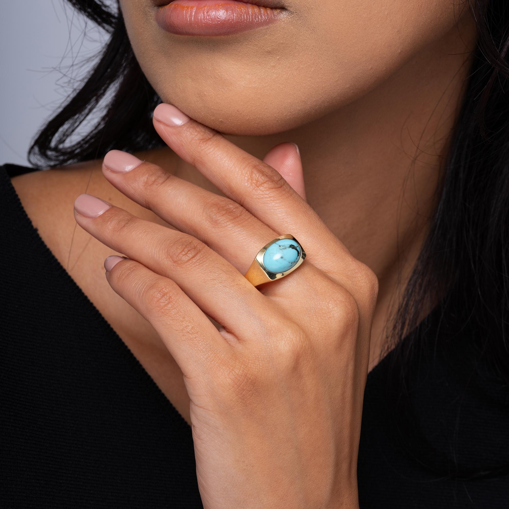 Vintage 1970s Men's Turquoise & 14k Gold Ring