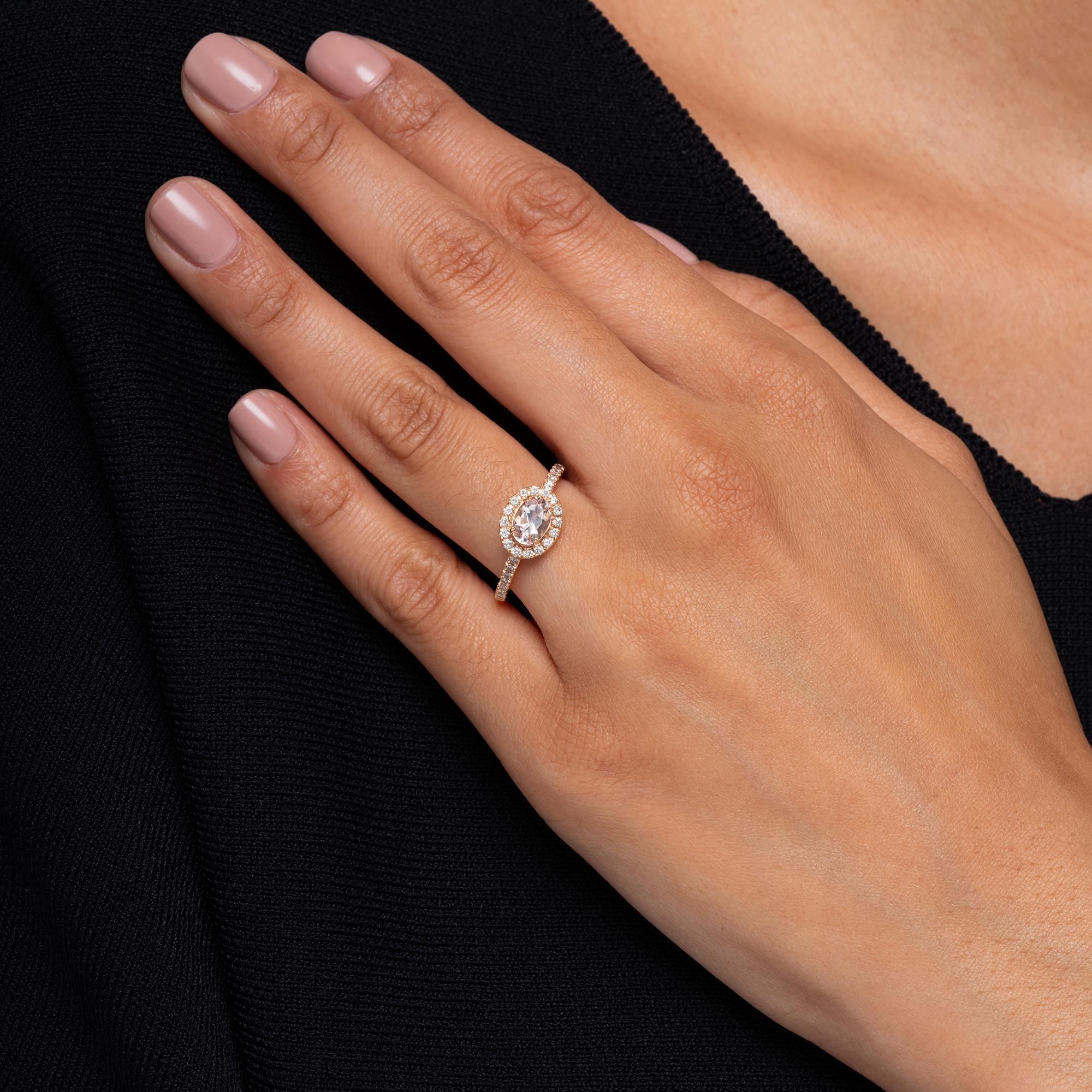 Oval Morganite and Diamond 14k Rose Gold Halo Engagement Ring