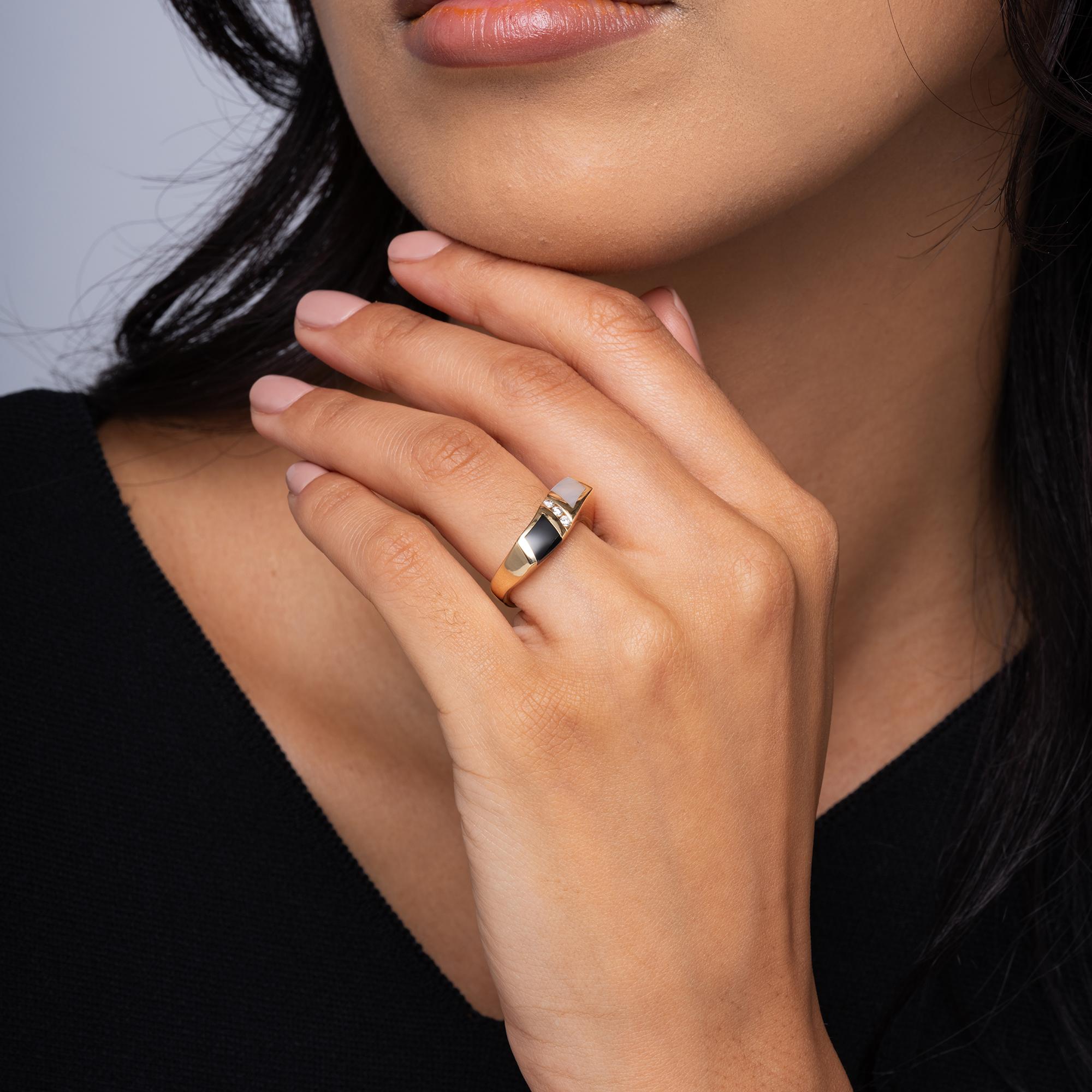 Kabana Onyx & Mother of Pearl Diamond Wavy Wedding Band