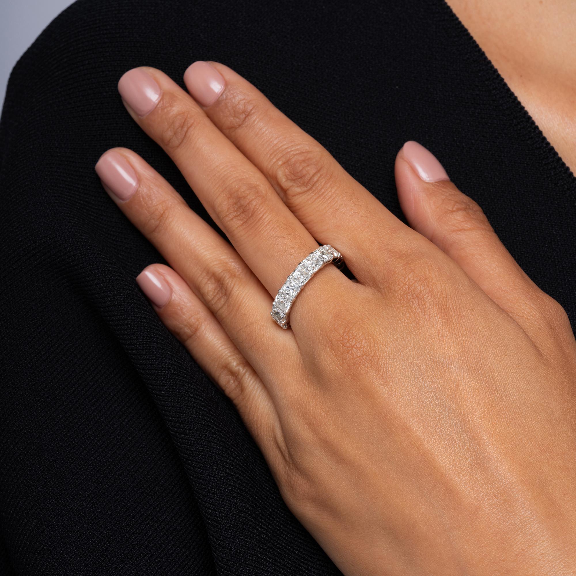 Estate 6.75 Carat Cushion Cut Diamond Eternity Band Platinum Size 6.5