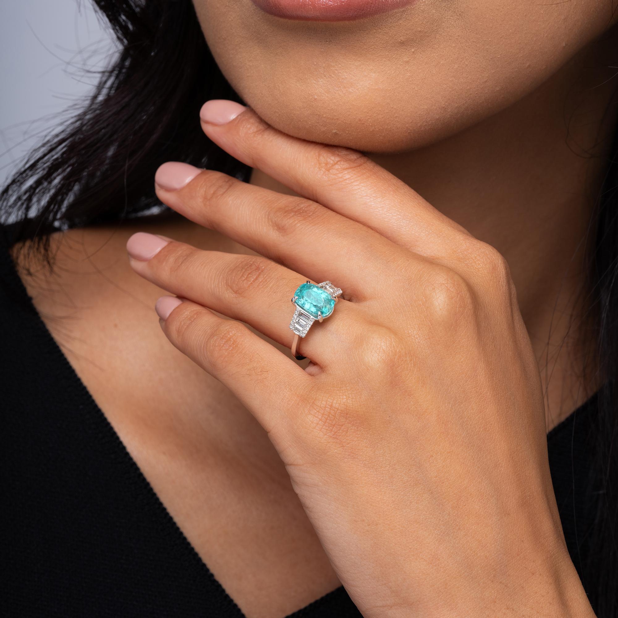 GIA Certified 2.68 Carat Paraiba Tourmaline & Diamond Engagement Ring