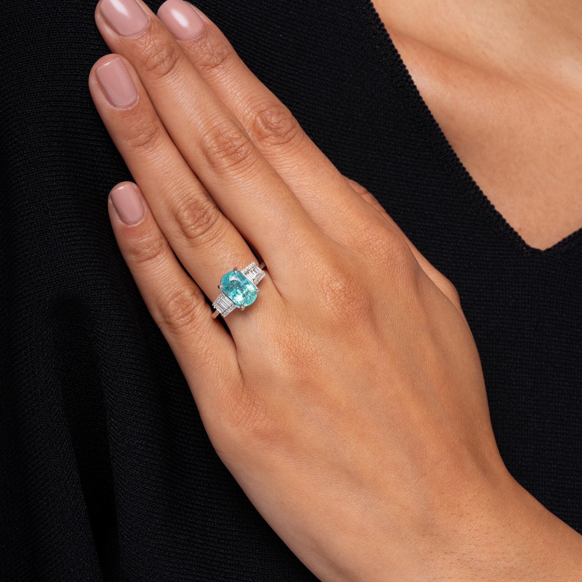 GIA Certified 2.68 Carat Paraiba Tourmaline & Diamond Engagement Ring