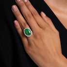 Retro 1940s GIA Certified 6.50 Carat Burmese Fei Cui Type A Jade & Diamond Ring