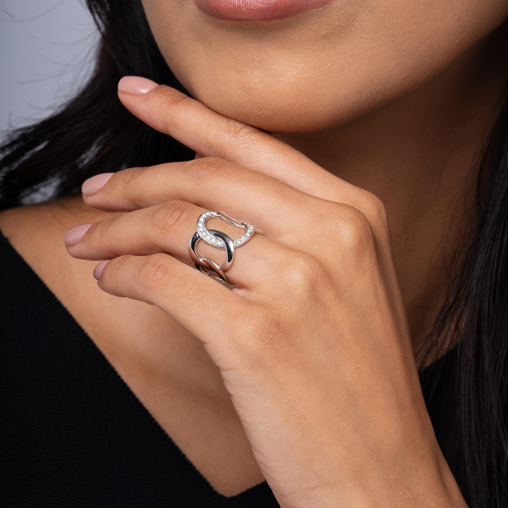 Estate Pomellato Brera Ring Wide White Gold Diamond Band