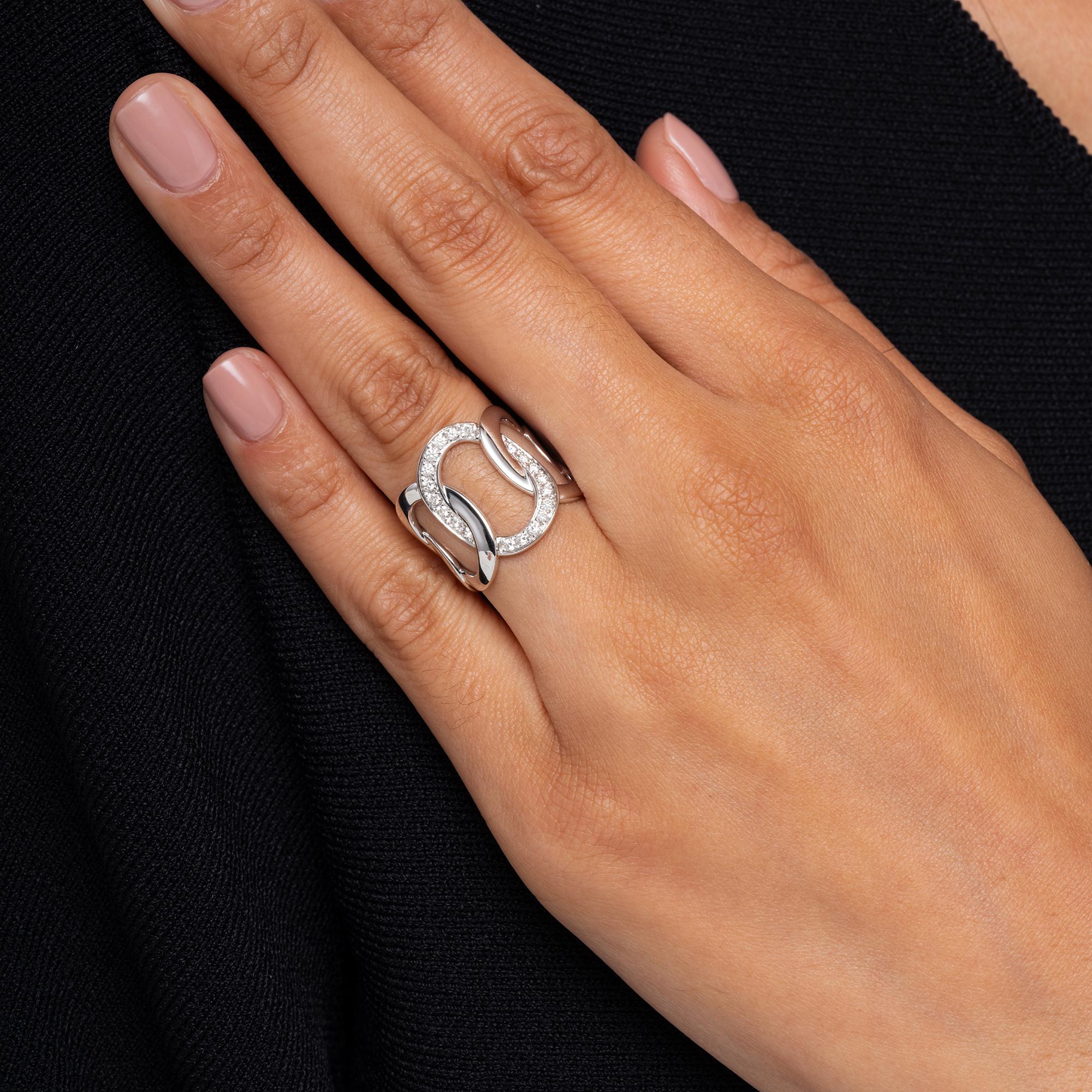 Estate Pomellato Brera Ring Wide White Gold Diamond Band
