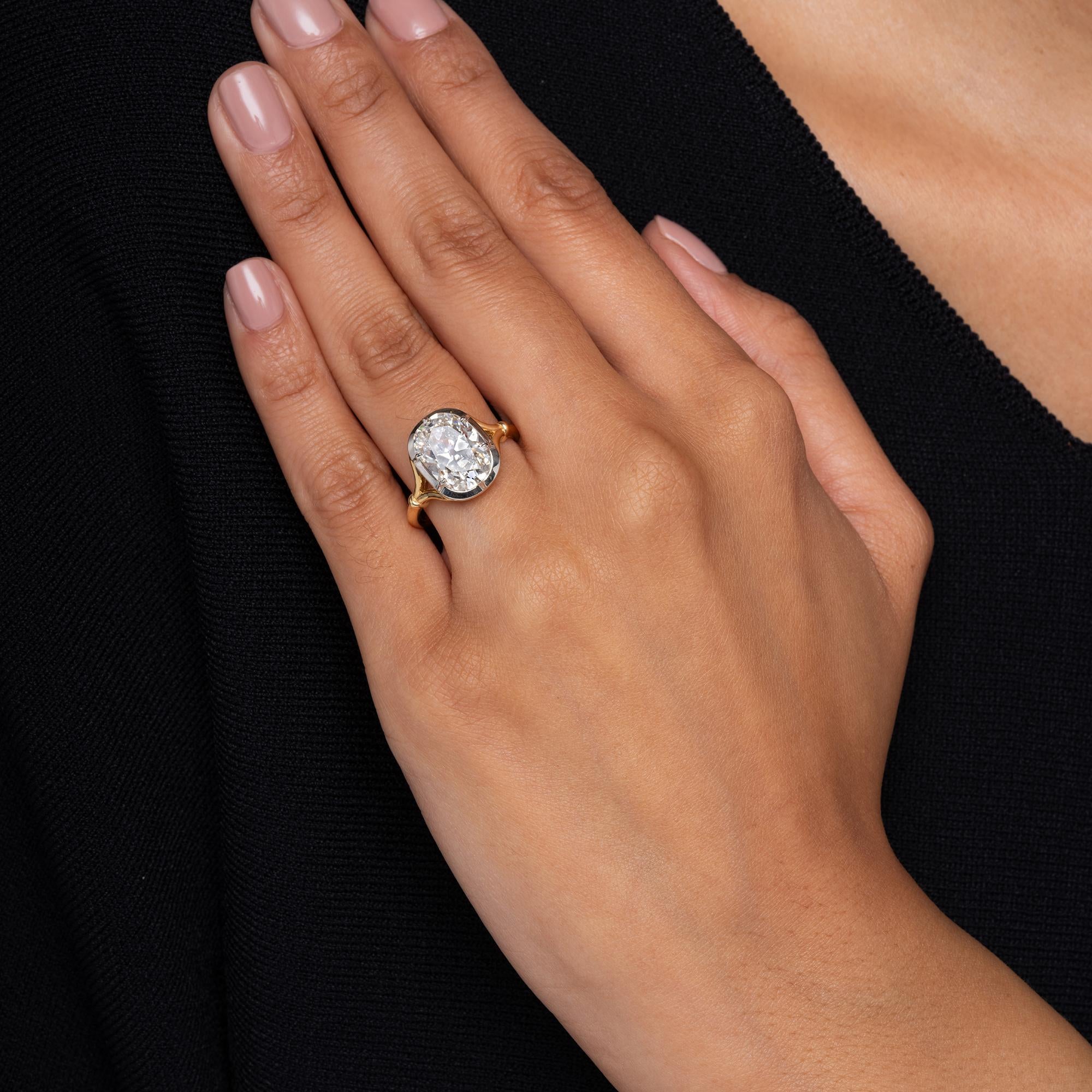 GIA 5 Carat Antique Elongated Old Mine Cut Diamond Ring
