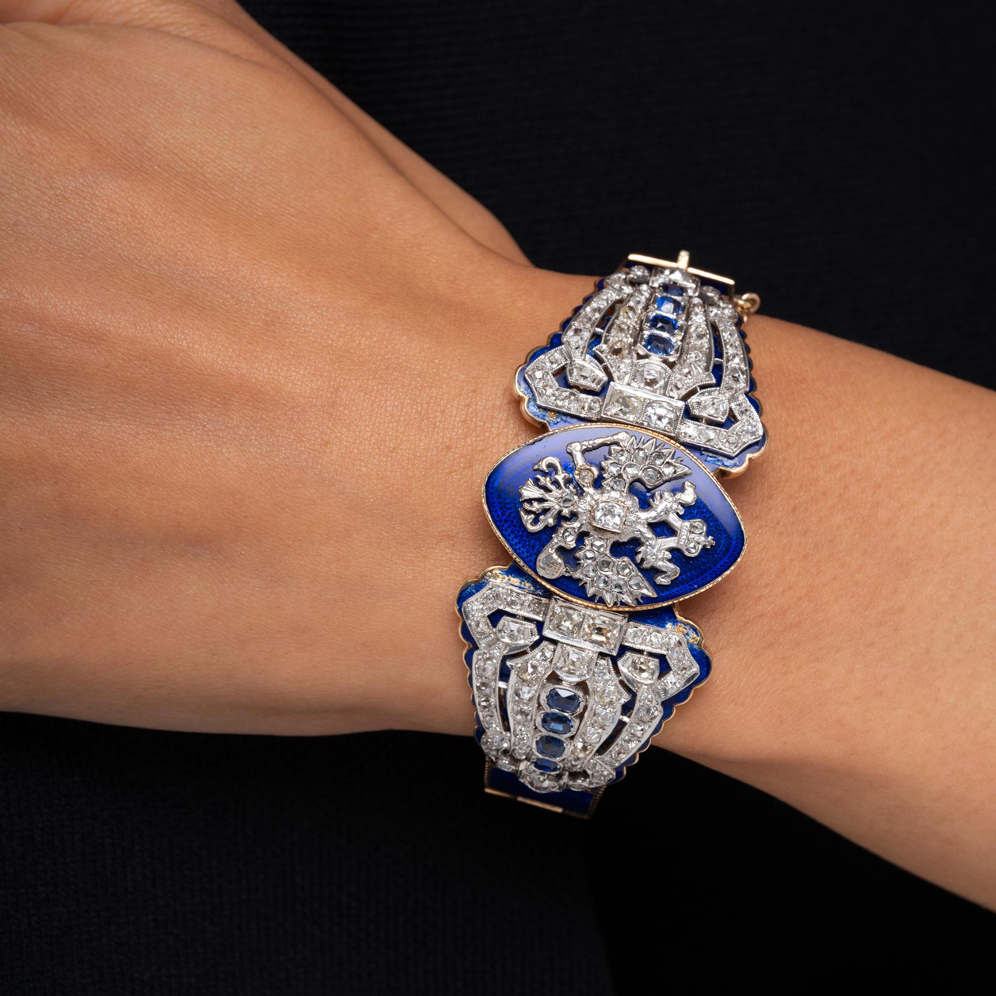 Antique 19th Century Imperial Russian Diamond & Sapphire Bracelet