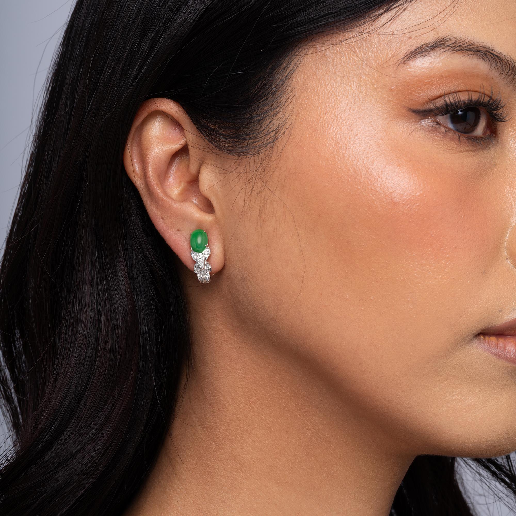 Estate Natural Imperial Jade and Diamond Earrings