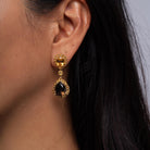 Vintage Mid Century Smoky Quartz & Citrine Double Drop Estate Earrings