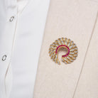 Vintage 1940s Retro Ruby & Diamond Swirling 18K Gold Brooch Pin