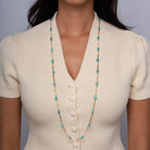 Retro 1940's Nugget Turquoise & 18 Karat Gold Long Station Necklace